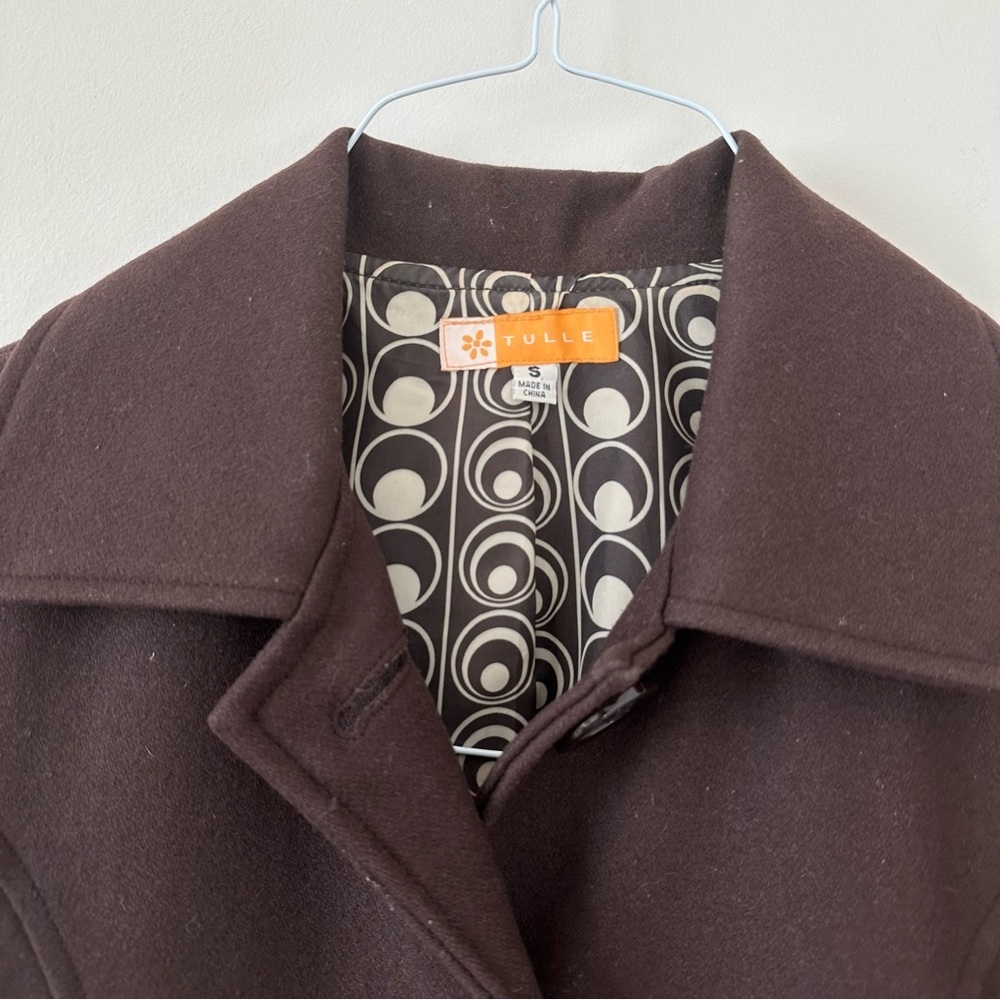 Tulle Anthropologie Vintage Peacoat Brown Coat Retro Patterned Winter Outerwear - Picture 10 of 16